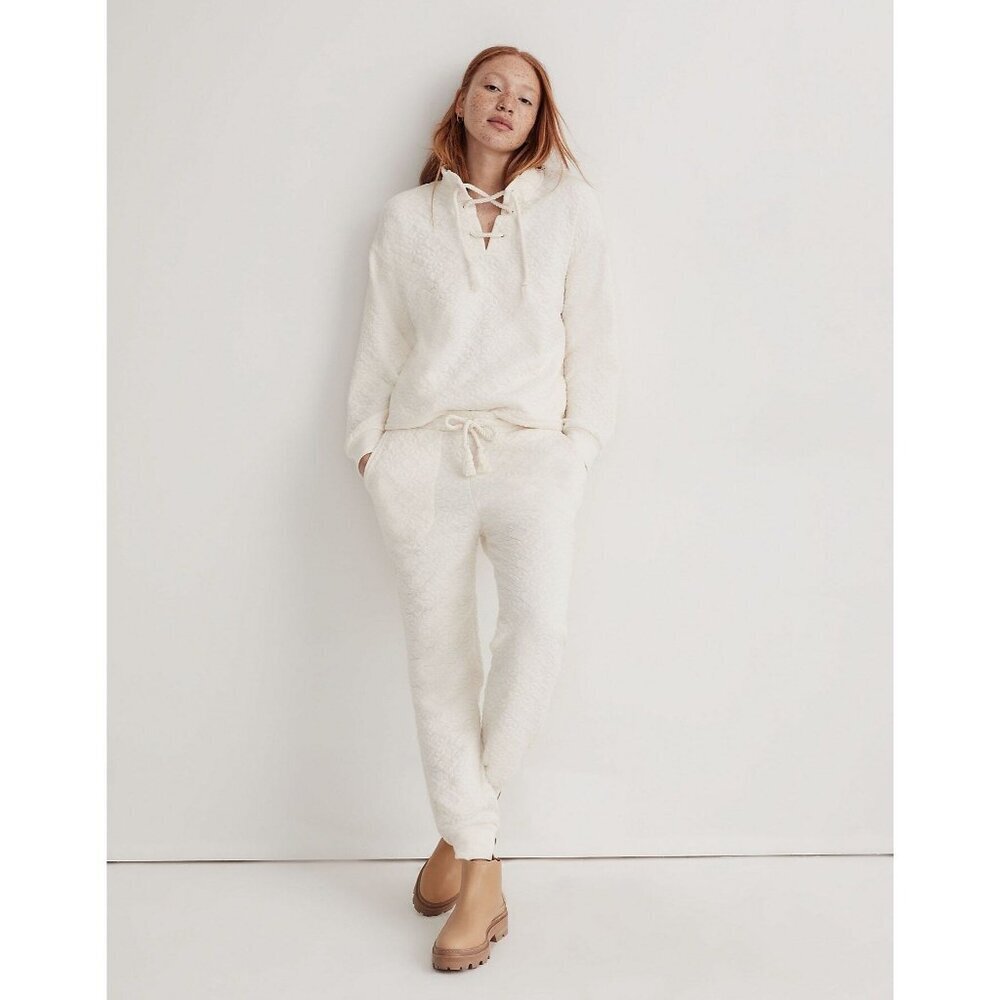 Madewell Quilted-Knit‎ Lace-Up Mock Neck Sweatshirt White Women Small